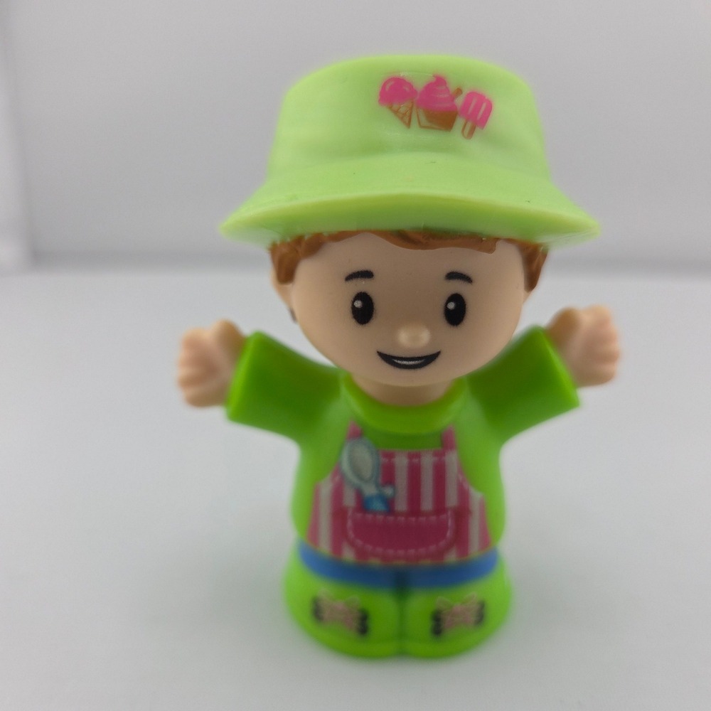 Fisher Price Little People Ice Cream Vendor Boy Figure Green Hat Apron 2016